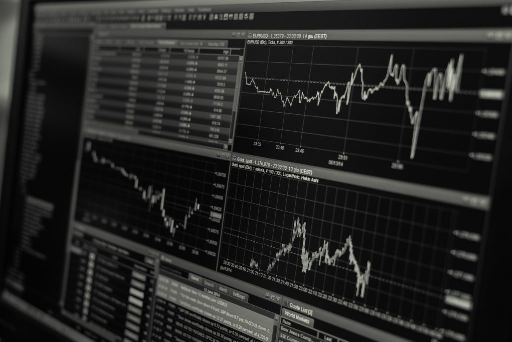 stock market chart on computer_b&w