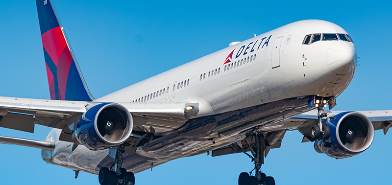 Frankfurt, Germany - July 8, 2018: Delta Air Lines Boeing 767 airplane at Frankfurt airport (FRA) in the Germany. Boeing is an aircraft manufacturer based in Seattle, Washington.