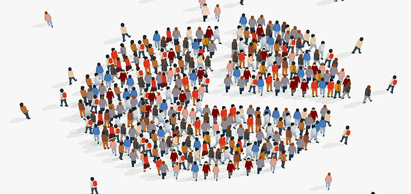 Population demographics report, pie chart composed of people. Vector illustration