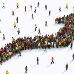 Multitude of people united to form an arrow. 3D Rendering