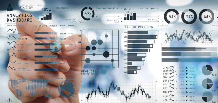 Intelligence (BI) and business analytics (BA) with key performance indicators (KPI) dashboard concept.business documents on office table with smart phone and digital tablet and graph on wide screen computer.