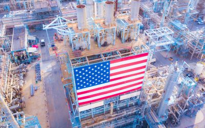 Oil Refinery with American Flag in California