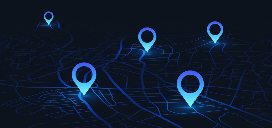 Gps tracking map. Track navigation pins on street maps, navigate mapping technology and locate position pin. Futuristic travel gps map or location navigator vector illustration