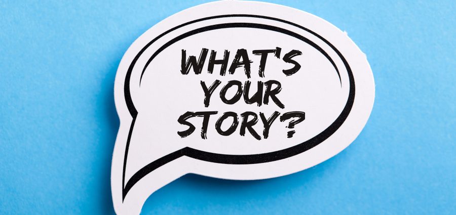 What Is Your Story speech bubble isolated on the blue background.