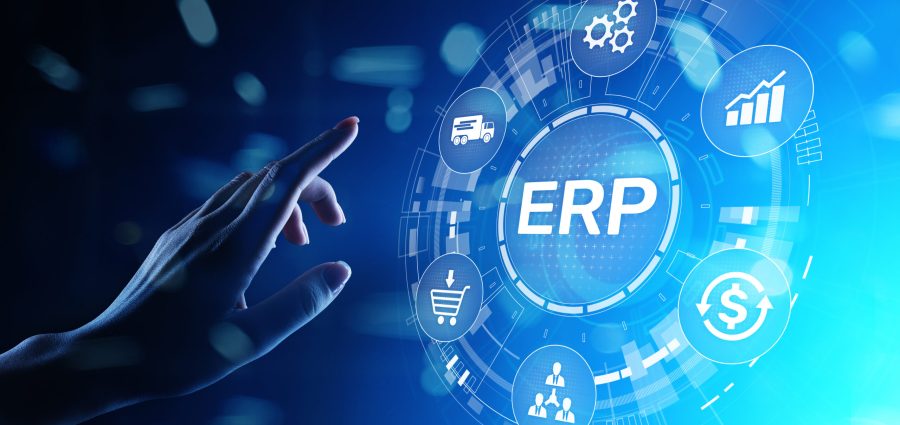 ERP - Enterprise resource planning business and modern technology concept on virtual screen.