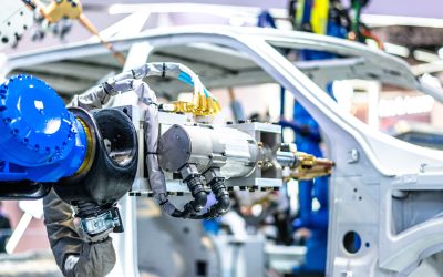 robot arm working in car factory