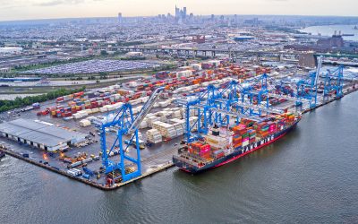 Aerial View of Cargo Ships at Port of Philadelphia