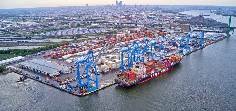 Aerial View of Cargo Ships at Port of Philadelphia