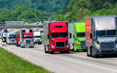 Horizontal shot of heavy truck traffic on a Tennessee interstate.