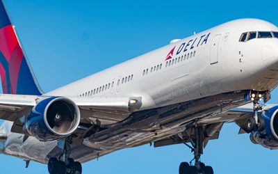 Frankfurt, Germany - July 8, 2018: Delta Air Lines Boeing 767 airplane at Frankfurt airport (FRA) in the Germany. Boeing is an aircraft manufacturer based in Seattle, Washington.