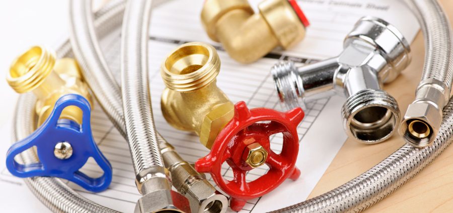 Plumbing valves hoses and assorted parts with estimate sheet