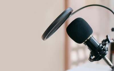 close up on microphone set production on table in the recoding s