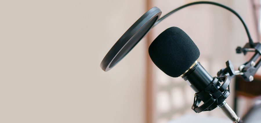 close up on microphone set production on table in the recoding s