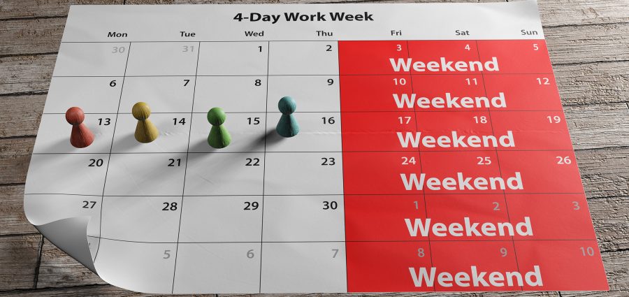 A long weekend calendar to illustrate the concept of four-day wo