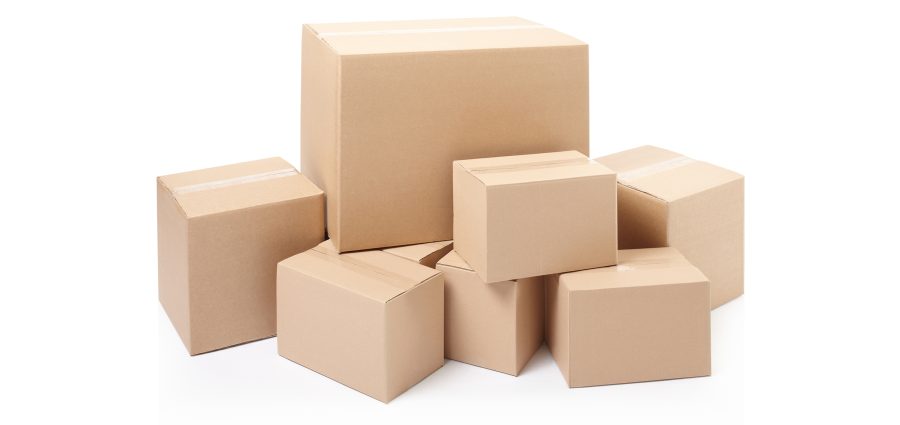 Cardboard boxes stack isolated on white, clipping path