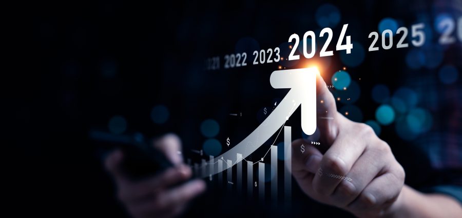 Business growing in 2024. analytical businessman planning business growth 2024, strategy digital marketing, profit income, economy, stock market trends and business, technical analysis strategy