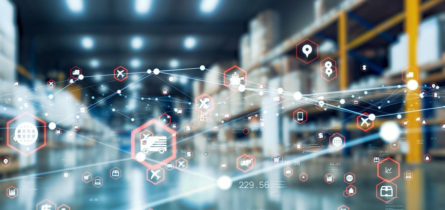 Distribution center and communication network concept.