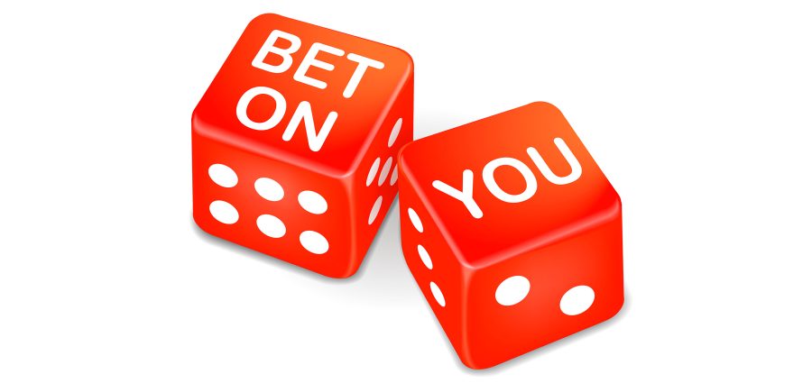 bet on you words on two red dice over white background