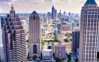 Aerial view downtown Atlanta skyline