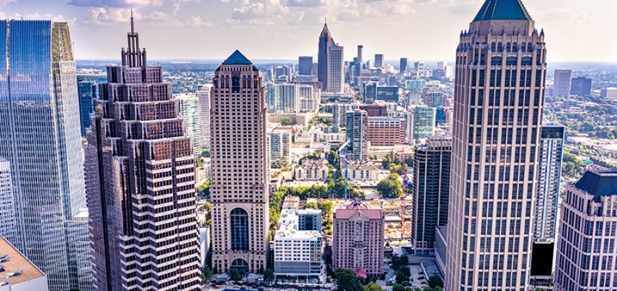 Aerial view downtown Atlanta skyline