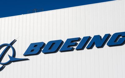 Boeing corporate logo on white building