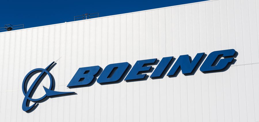 Boeing corporate logo on white building