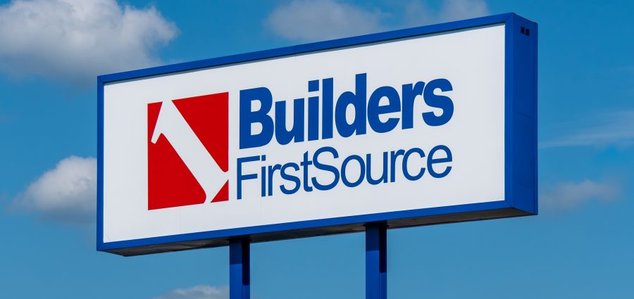 MENONINEE, WI/USA - AUGUST 17, 2019: Builders FirstSource exterior and trademark logo.