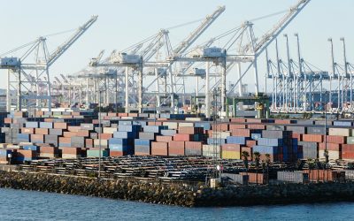 California, U.S.A - November 5, 2022 - The view of the Long Beach Cruise Terminal on Queensway Bay on a sunny day