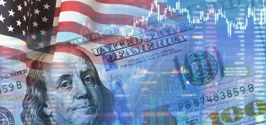 Closeup dollar on the background of a chart. U.S. economy. Decrease in profit. Recession. The economic crisis in America. 3d illustration