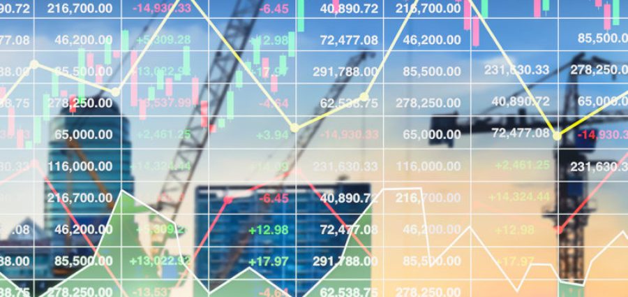 financial forecast showing graphs and stock market index