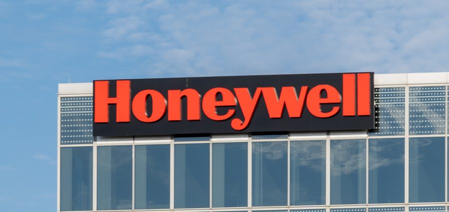 Houston, TX, USA - March 2, 2022: Honeywell sign on its office b