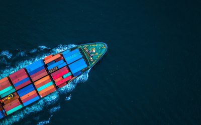 Aerial view from drone, Container ship or cargo shipping busines