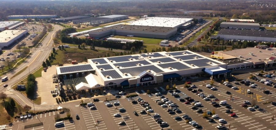 Rooftop solar panels installed at the Lowe's in Lumberton, NJ.