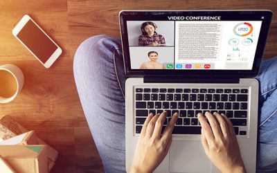 work from home. people making video conference with colleague via laptop computer during home quarantine to avoid spreading illness transmission of COVID-19 Coronavirus outbreak. Social distancing