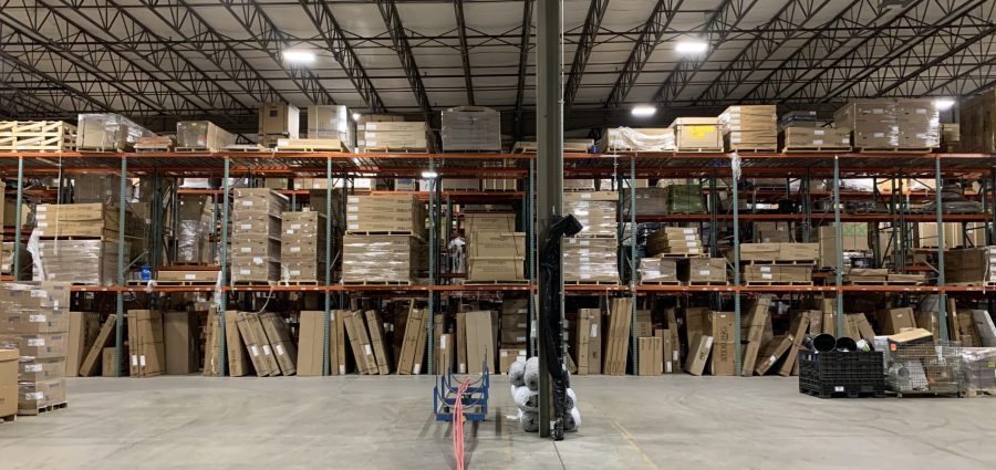 A look across part of the warehouse at First Supply's headquarters in Madison, WI.