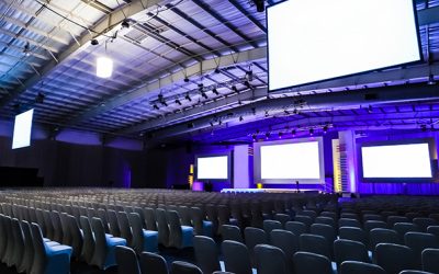 Rows of empty chairs in large Conference hall for Corporate Convention or Lecture