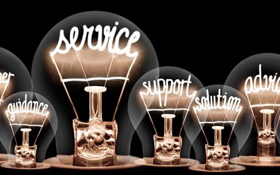 Group of light bulbs with shining fibers in shapes of Service, Advice, Quality, Help and Customer concept related words isolated on black background