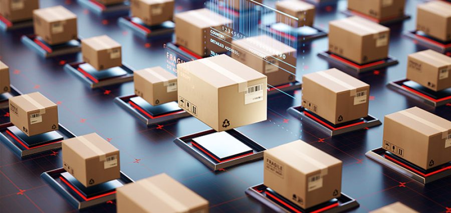 Packages are transported in high-tech Settings,online shopping,Concept of automatic logistics management.