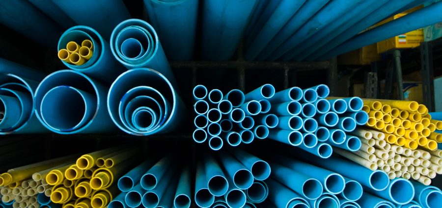 Blue and yellow pvc tubes