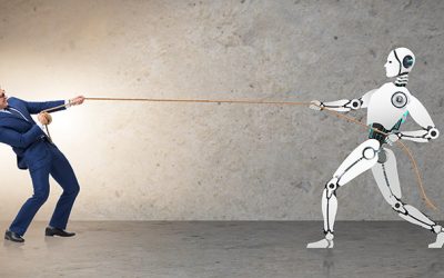 man playing tug of war against a machine with a rope