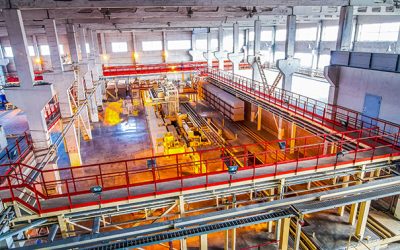 production facilities at factory producing blocks view from above